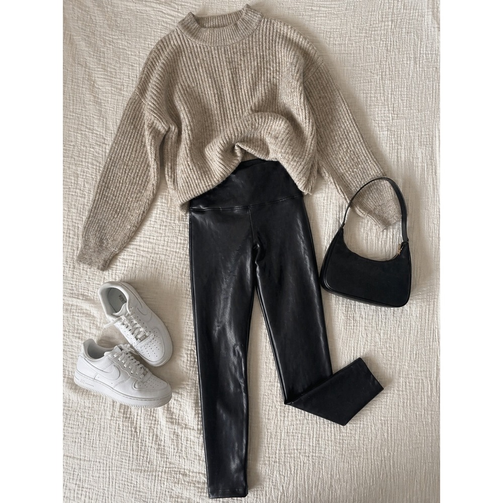 SPANX Faux Leather Leggings Black‎ High Waisted Full Length M M